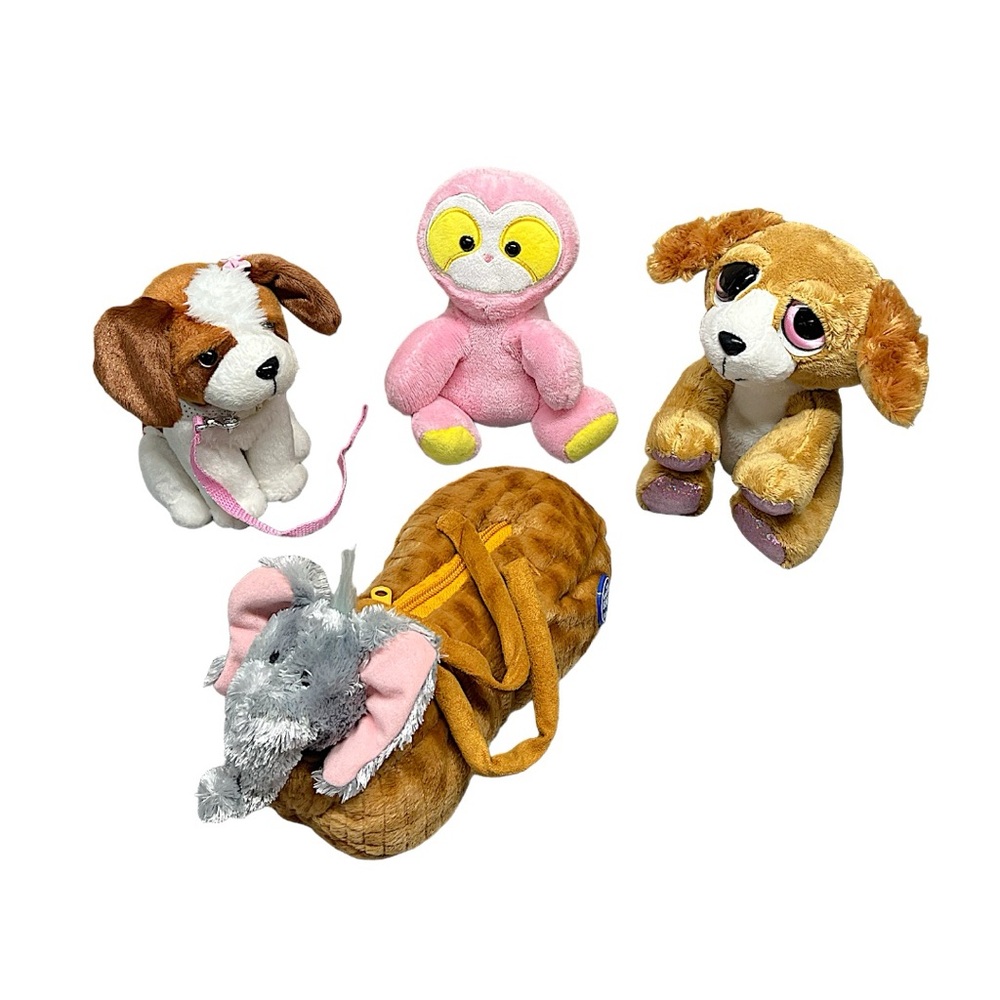 Plush lot of 4 - puppies, sloth & elephant